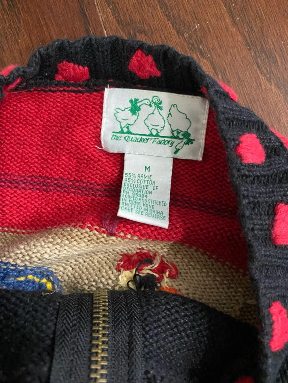 VTG 90s QUACKER FACTORY Western farm animal barn zip Embroidered Cardigan M - Picture 4 of 5